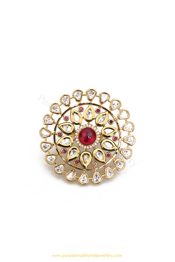Gold Finished Rubby Kundan Ring By PTJ